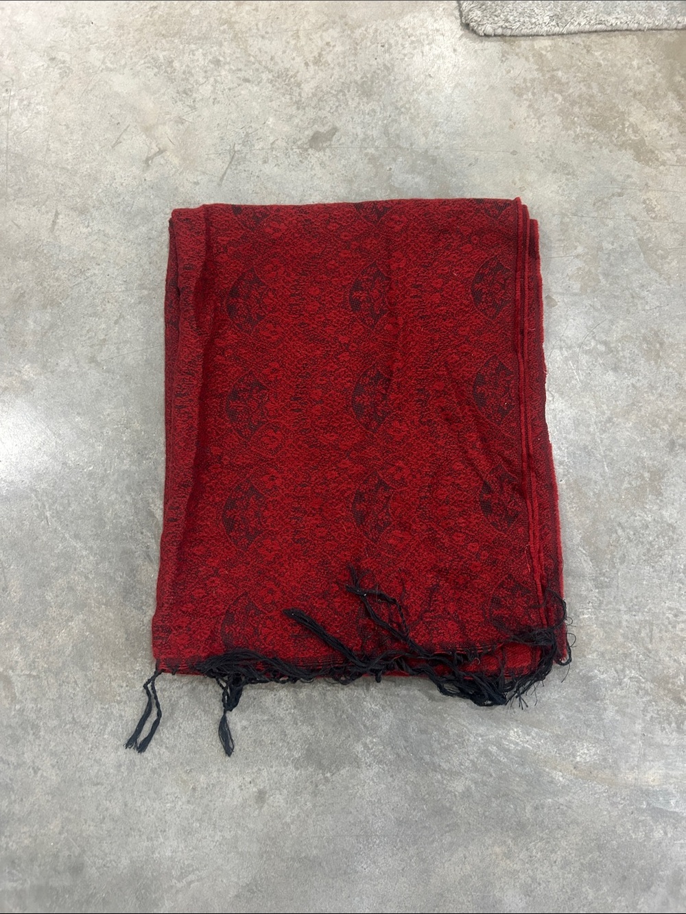 Red and Black Paisley Fringe Scarf